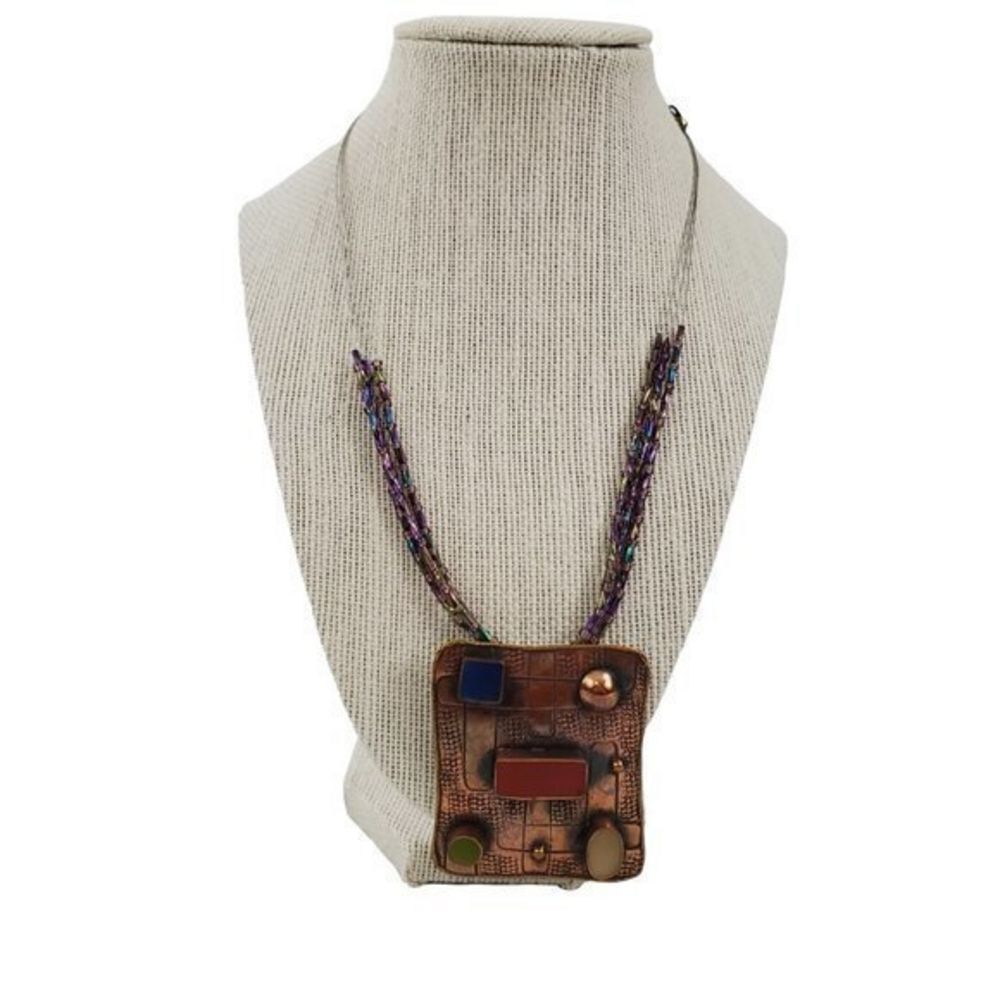 Purple Beaded Necklace Copper Art Deco Statement G